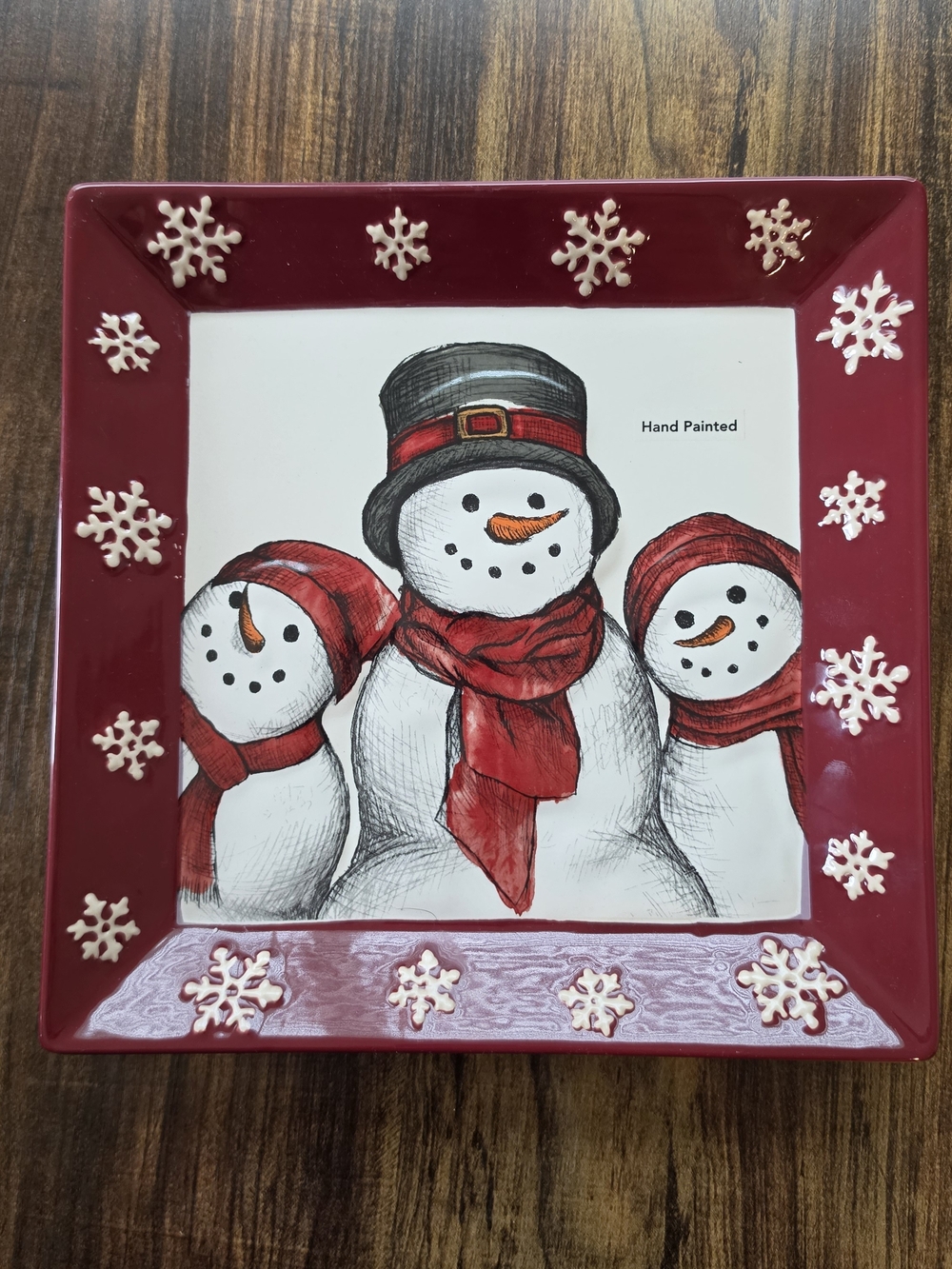 Hand-Painted Ceramic Snowman Holiday Serving Platter